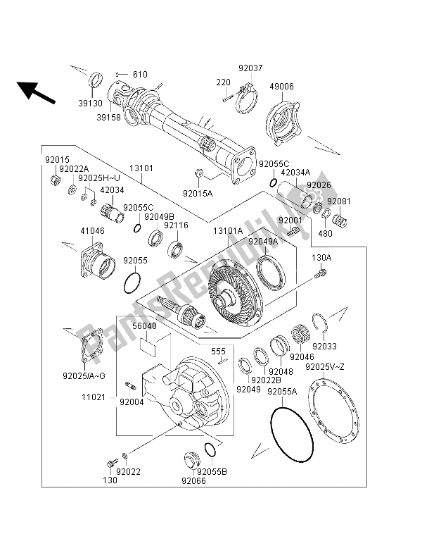 All parts for the Drive Shaft & Final Gear of the Kawasaki 1000 GTR 1996