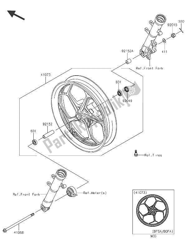 All parts for the Front Hub of the Kawasaki Ninja 250 SL ABS 2016