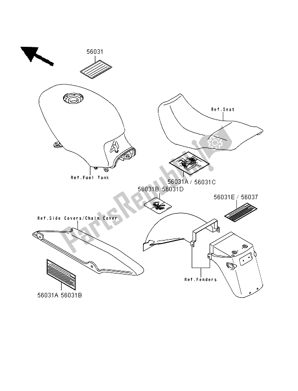 Tutte le parti per il Etichette del Kawasaki GPZ 500S 1996