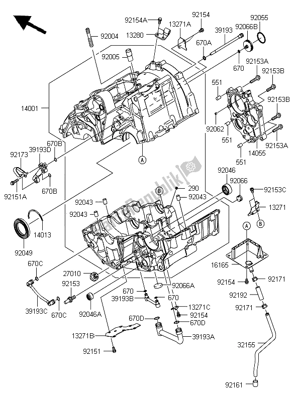 All parts for the Crankcase of the Kawasaki ER 6F 650 2012