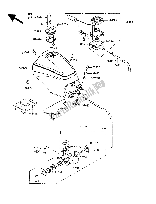 Alle onderdelen voor de Benzinetank van de Kawasaki GPZ 900R 1993