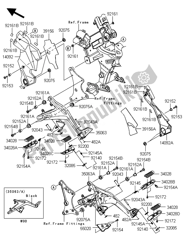 All parts for the Footrests of the Kawasaki ER 6F 650 2014