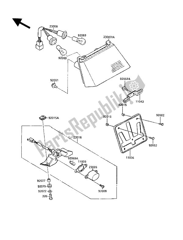 Alle onderdelen voor de Achterlichten) van de Kawasaki GPX 750R 1989