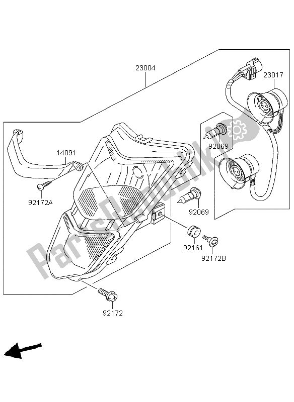 All parts for the Headlight of the Kawasaki KFX 400 2004