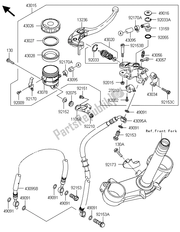 All parts for the Front Master Cylinder of the Kawasaki Ninja ZX 6R 600 2013