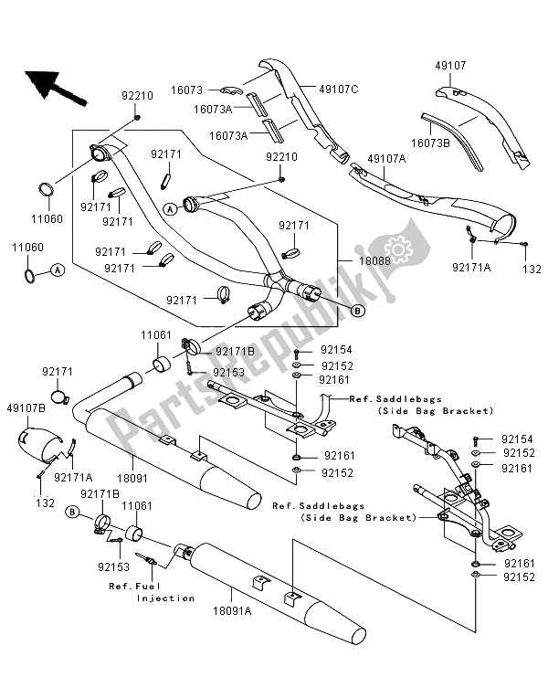 Todas as partes de Silencioso do Kawasaki VN 1700 Voyager Custom ABS 2011