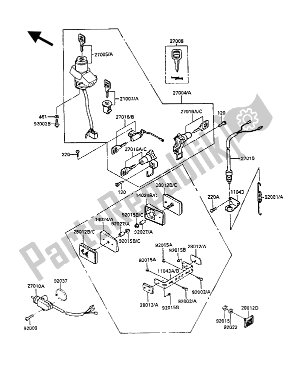 All parts for the Ignition Switch of the Kawasaki GPZ 900R 1986