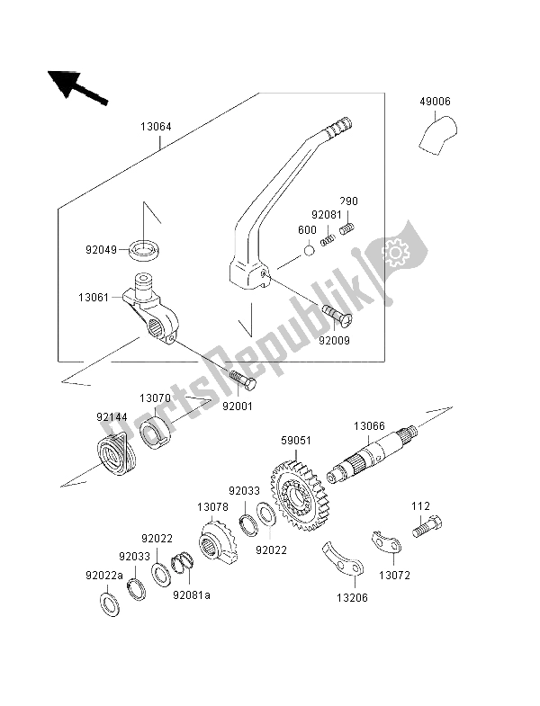 All parts for the Kickstarter Mechanism of the Kawasaki KLX 650R 1996