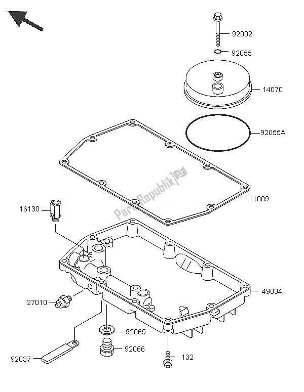 All parts for the Breather Cover & Oil Pan of the Kawasaki KLE 500 2005