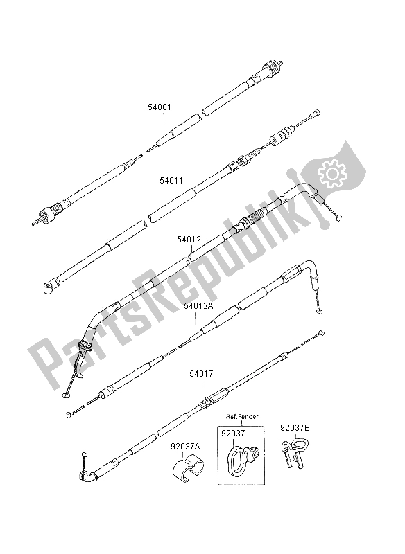 All parts for the Cables of the Kawasaki GPX 600R 1995