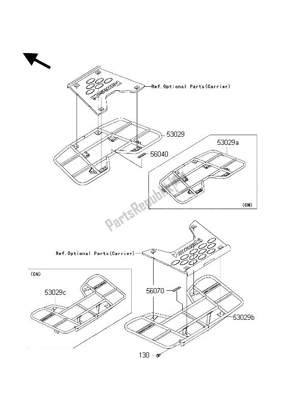 All parts for the Carrier of the Kawasaki KVF 650 Prairie 2002