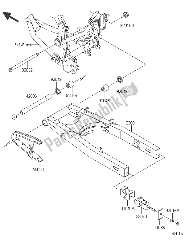 Alle onderdelen voor de Achterbrug van de Kawasaki KLX 125 2016