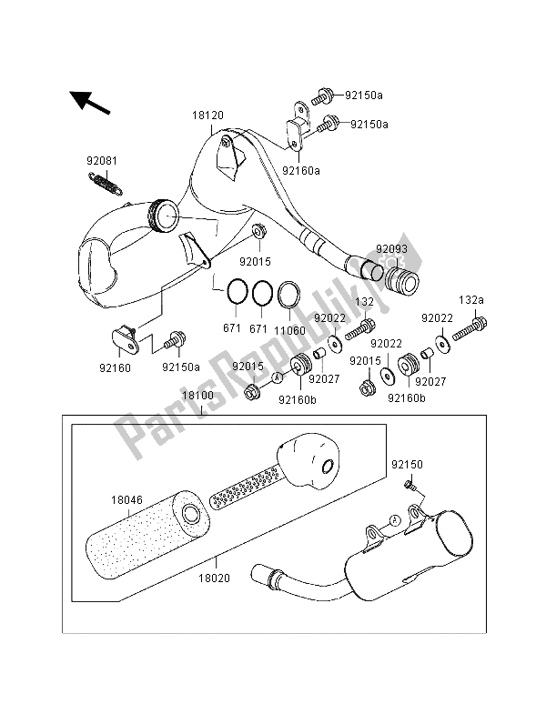 All parts for the Muffler of the Kawasaki KX 250 2000