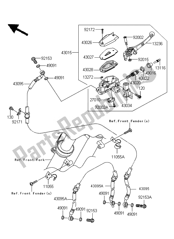 All parts for the Front Master Cylinder of the Kawasaki ER 6N 650 2011