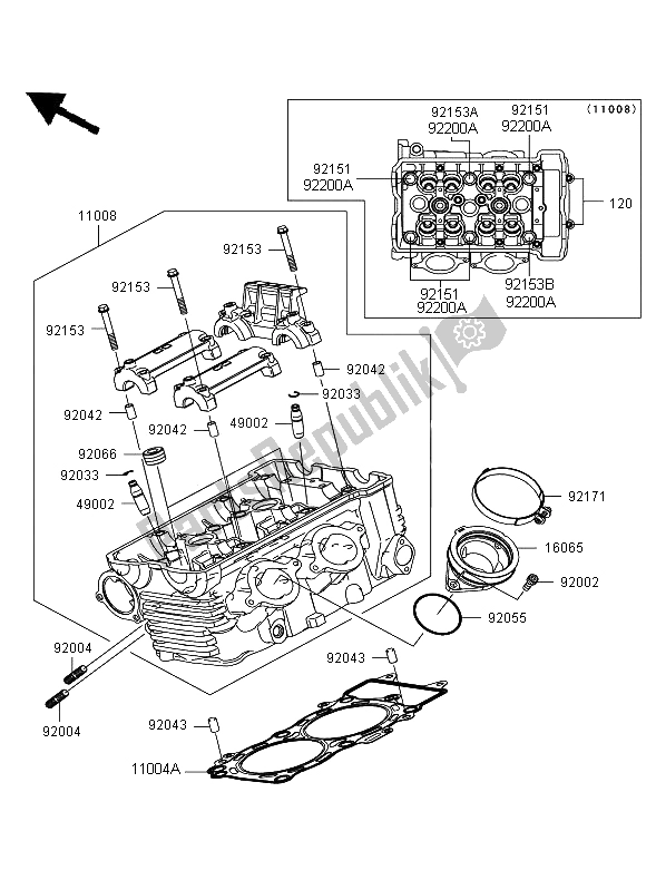 Alle onderdelen voor de Cilinderkop van de Kawasaki ER 6N ABS 650 2008