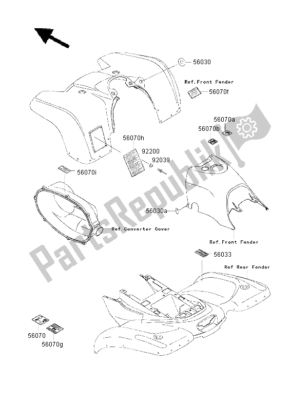 All parts for the Labels of the Kawasaki KVF 400 2000