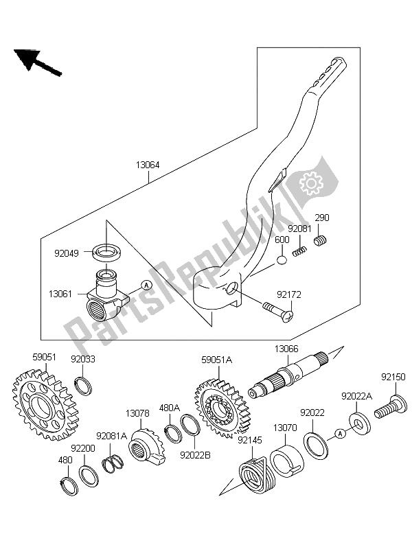 Wszystkie części do Mechanizm Kickstartera Kawasaki KX 250 2006