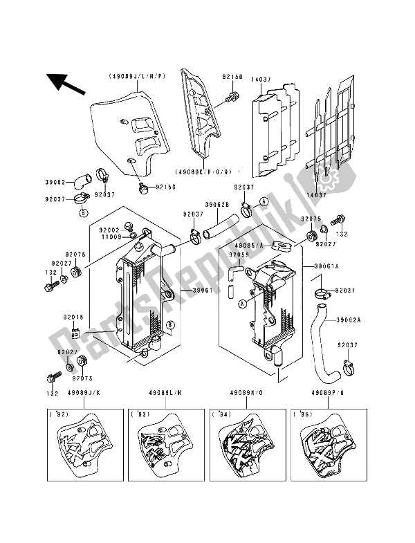 Todas las partes para Radiador de Kawasaki KX 500 1994