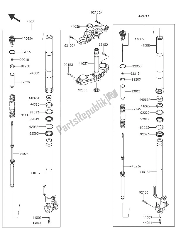 All parts for the Front Fork of the Kawasaki Versys 1000 2016