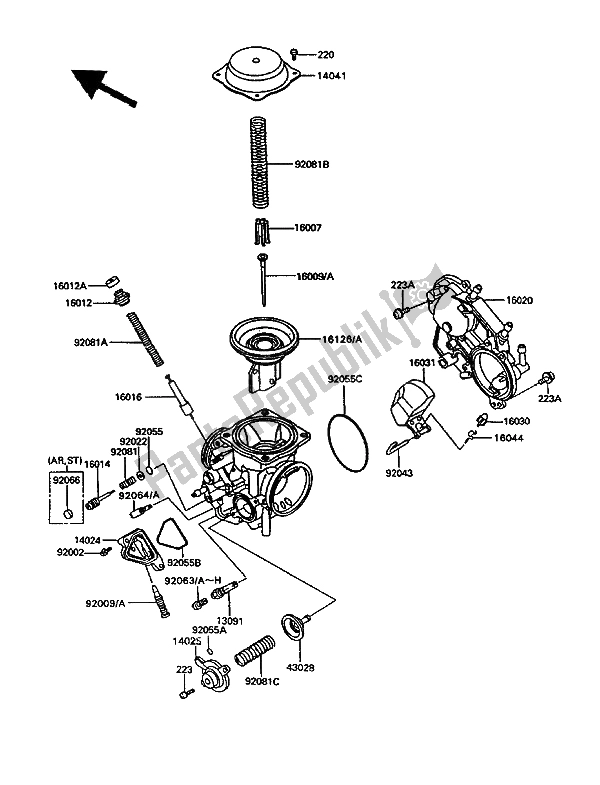 Alle onderdelen voor de Carburateur Onderdelen van de Kawasaki VN 750 Twin 1994