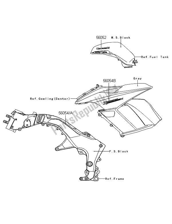 Tutte le parti per il Decalcomanie (nero) del Kawasaki Z 1000 SX 2012