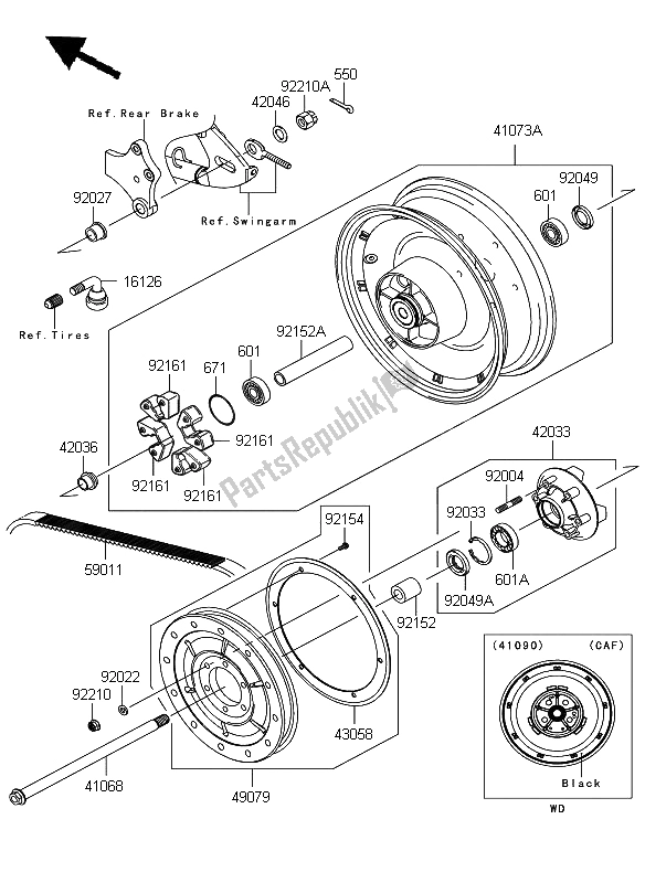 All parts for the Rear Hub of the Kawasaki VN 900 Custom 2009