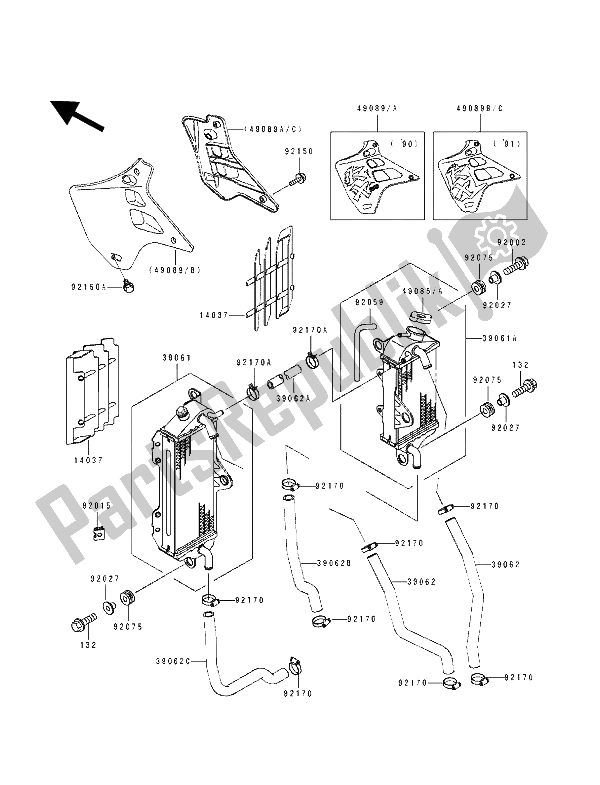 All parts for the Radiator of the Kawasaki KX 250 1990