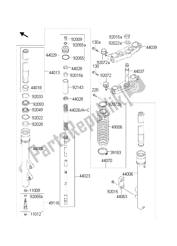 Alle onderdelen voor de Voorvork van de Kawasaki KDX 200 2000