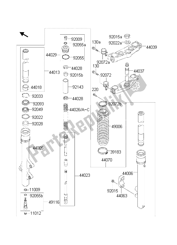 All parts for the Front Fork of the Kawasaki KDX 200 2000