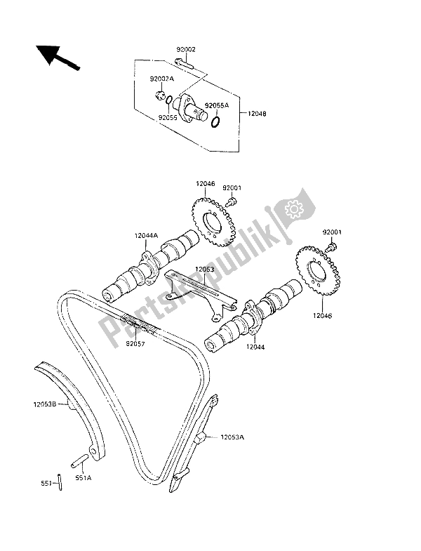 Alle onderdelen voor de Nokkenas (sen) En Spanner van de Kawasaki LTD 450 1985