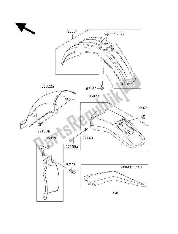 Tutte le parti per il Parabordi del Kawasaki KLX 650R 1996