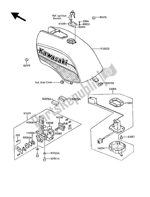 Alle onderdelen voor de Benzinetank van de Kawasaki GPZ 550 1989