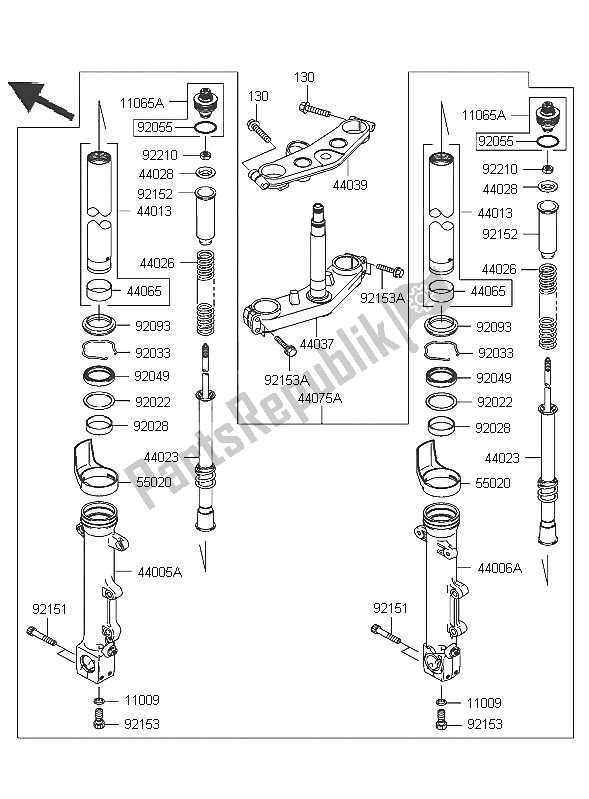 All parts for the Front Fork of the Kawasaki ZRX 1200R 2005