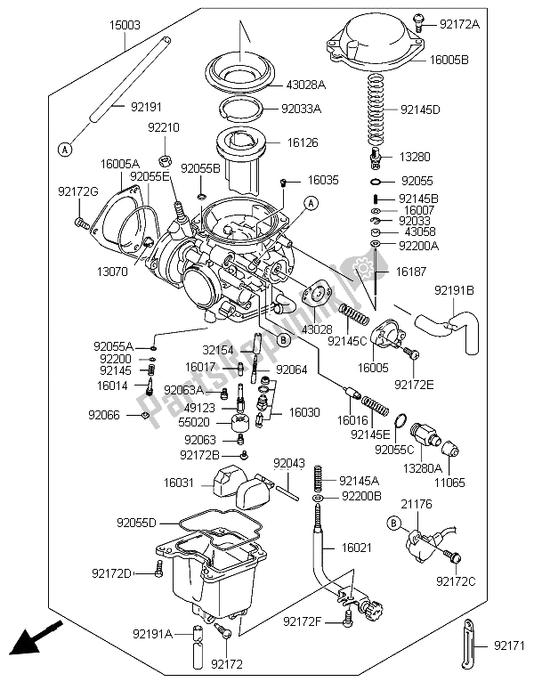All parts for the Carburetor of the Kawasaki KFX 400 2006