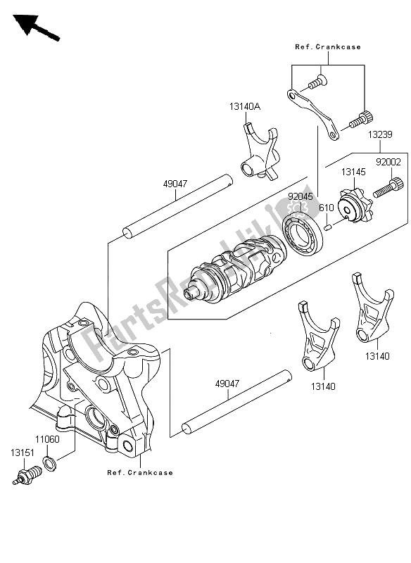 All parts for the Gear Change Drum & Shift Fork of the Kawasaki Z 1000 2008