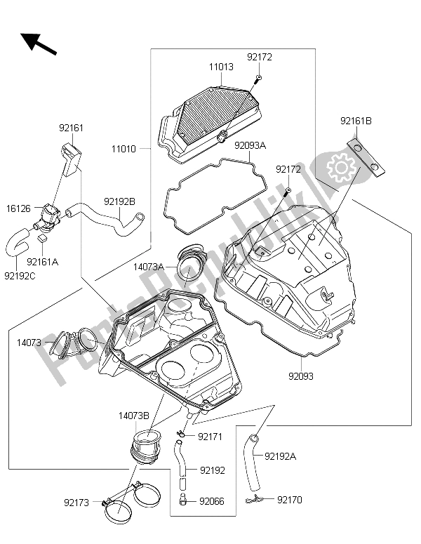 Alle onderdelen voor de Luchtfilter van de Kawasaki ER 6N 650 2015