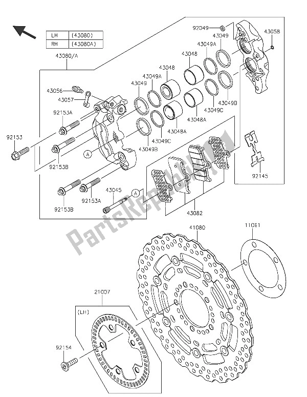 All parts for the Front Brake of the Kawasaki Z 800 ABS 2016