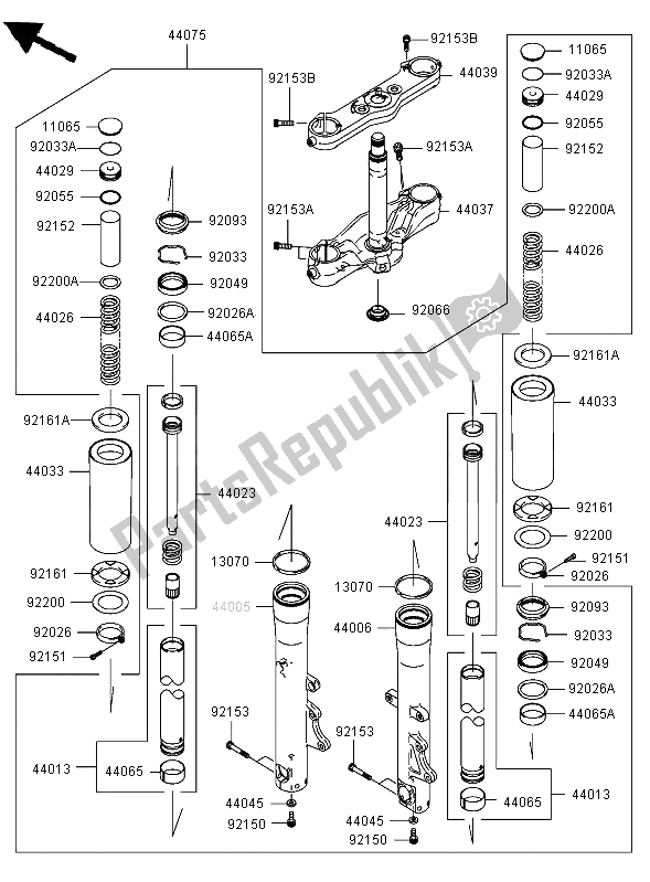 Alle onderdelen voor de Voorvork van de Kawasaki VN 2000 2006