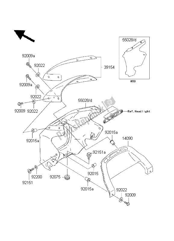 All parts for the Cowling of the Kawasaki ZRX 1200R 2001