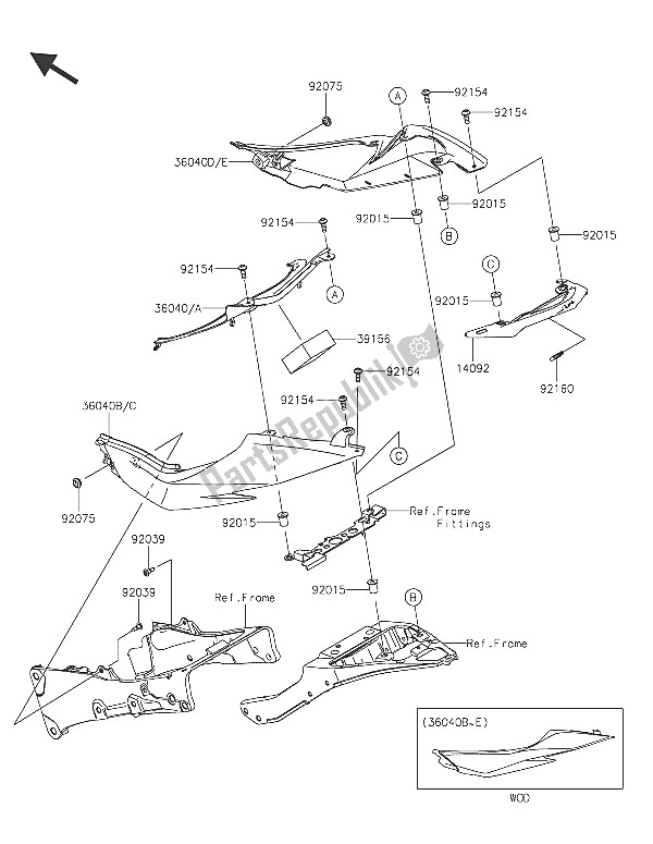 Alle onderdelen voor de Zijpanelen van de Kawasaki Ninja ZX 6R 600 2016