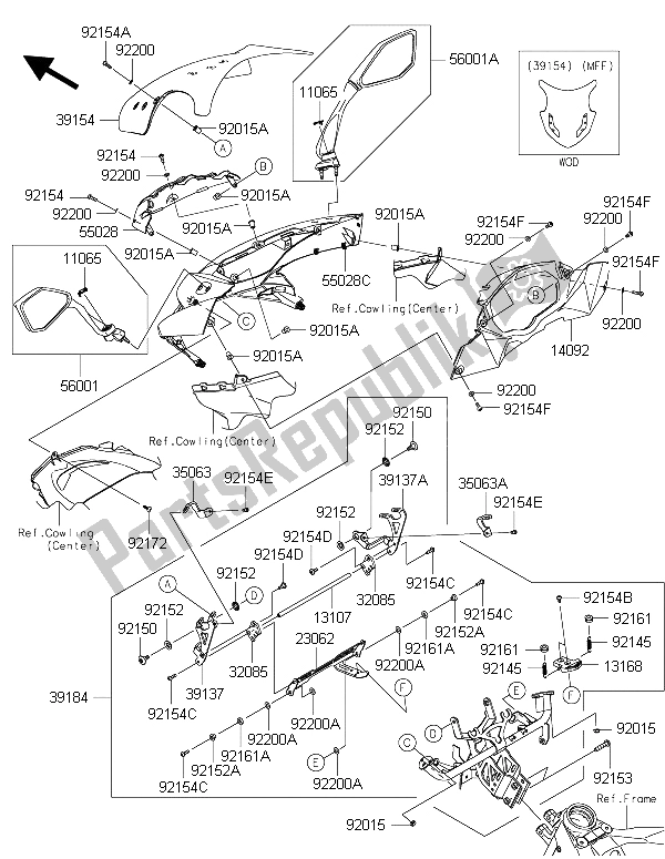 Tutte le parti per il Cowling (superiore) del Kawasaki Z 1000 SX ABS 2015