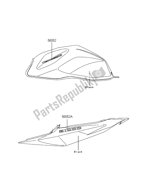 All parts for the Decals (black) of the Kawasaki Z 1000 2004