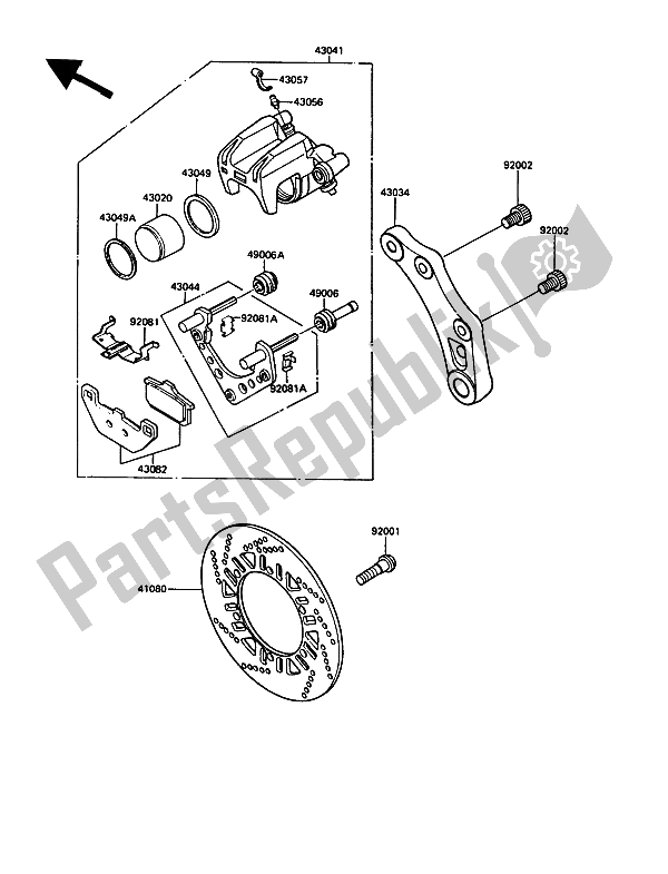 All parts for the Rear Caliper of the Kawasaki 1000 GTR 1990