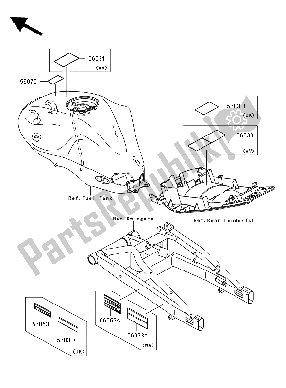 Tutte le parti per il Etichette del Kawasaki ER 6N 650 2006