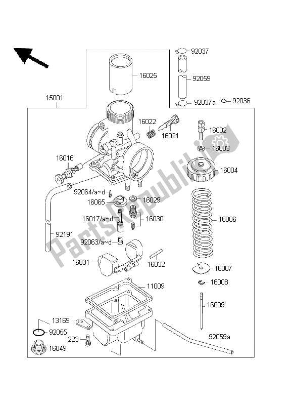 Alle onderdelen voor de Carburator van de Kawasaki KX 60 1999