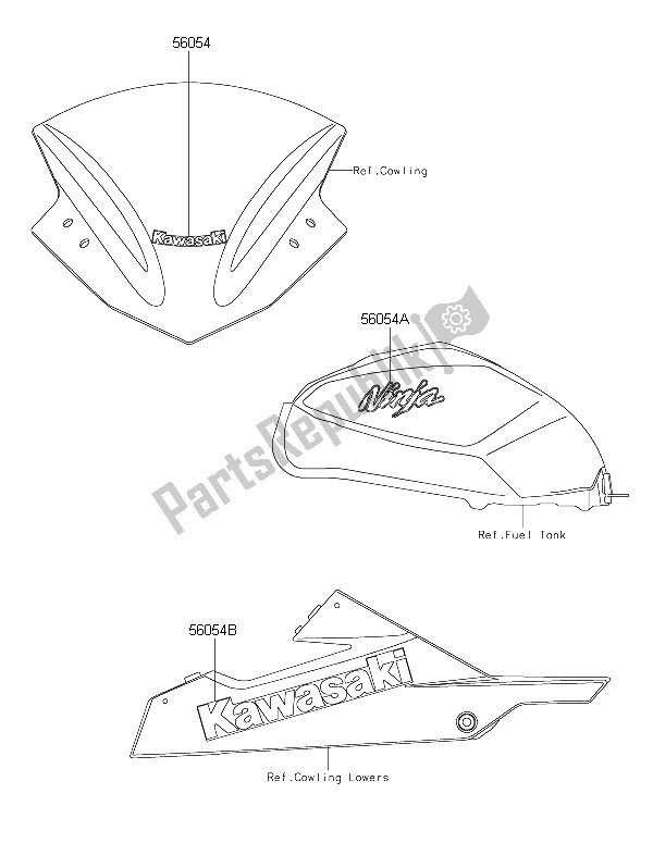 All parts for the Decals (ebony) of the Kawasaki Ninja 300 2015