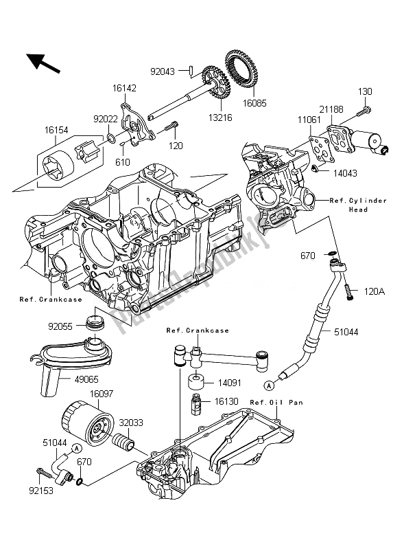 Alle onderdelen voor de Oliepomp van de Kawasaki 1400 GTR ABS 2010