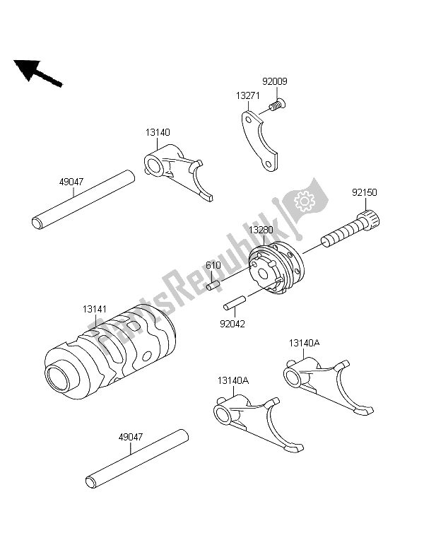 All parts for the Gear Change Drum & Shift Fork of the Kawasaki KX 65 2008