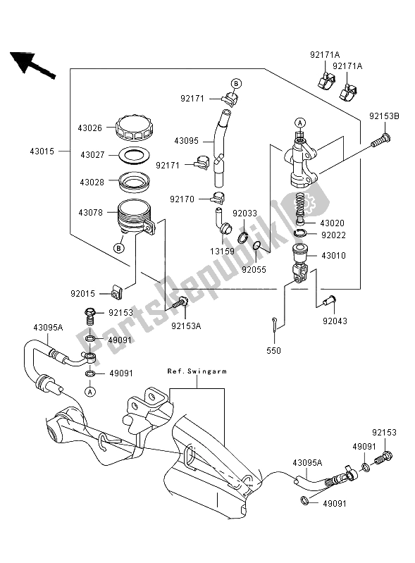 All parts for the Rear Master Cylinder of the Kawasaki ER 6N 650 2008