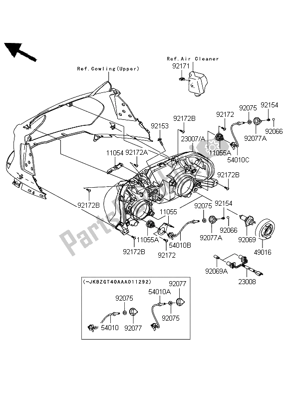 Alle onderdelen voor de Koplamp van de Kawasaki 1400 GTR 2008
